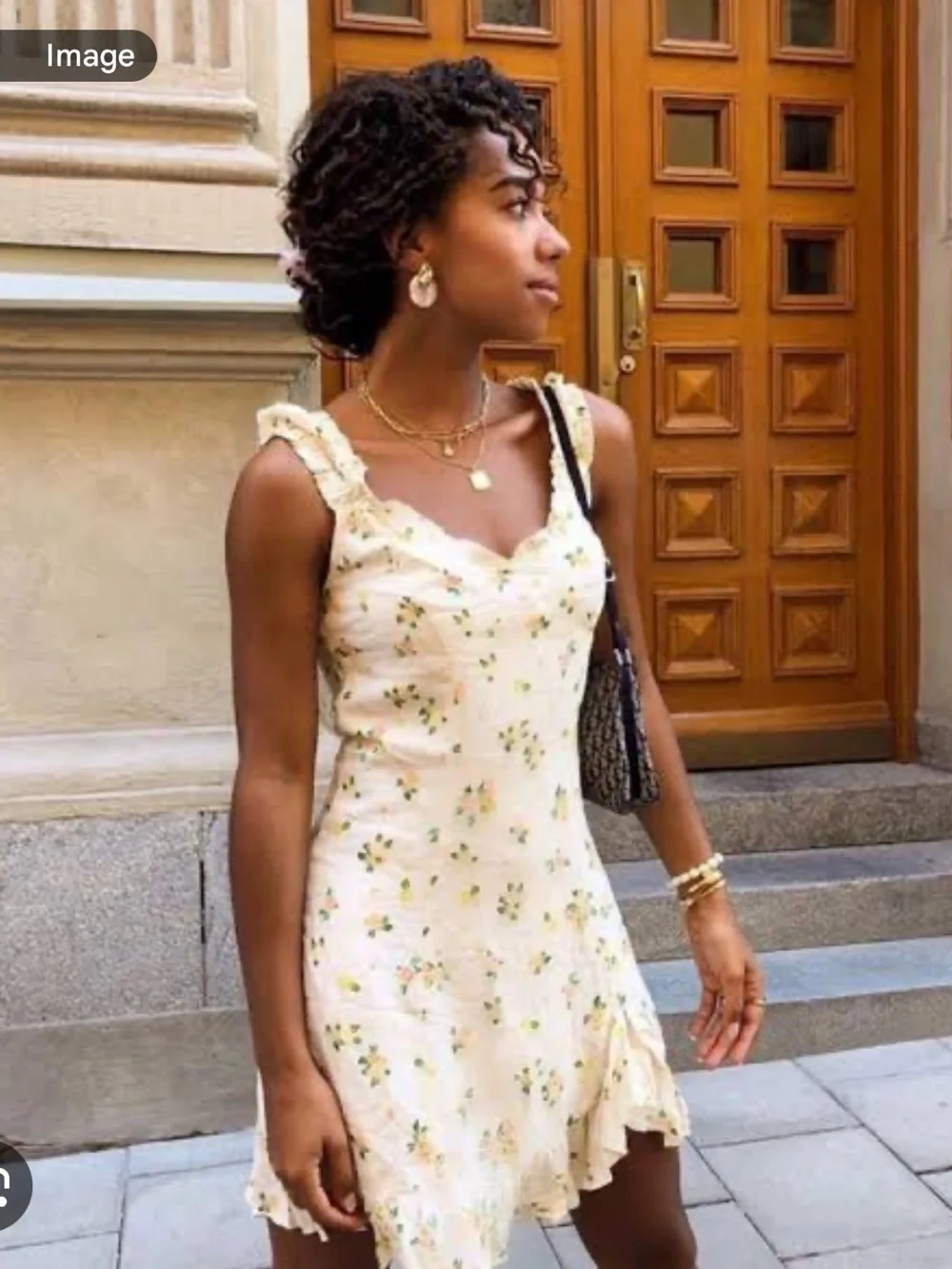 Cream Floral Ruffle Mini Dress - Picture 1 of 5